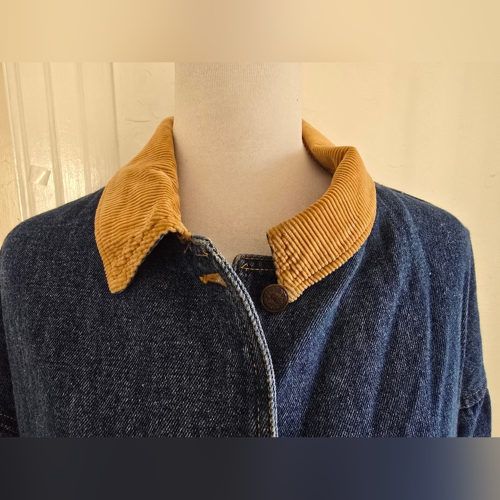 Vintage Current Seen Denim Long Coat with Tan Corduroy Collar - Picture 9 of 15